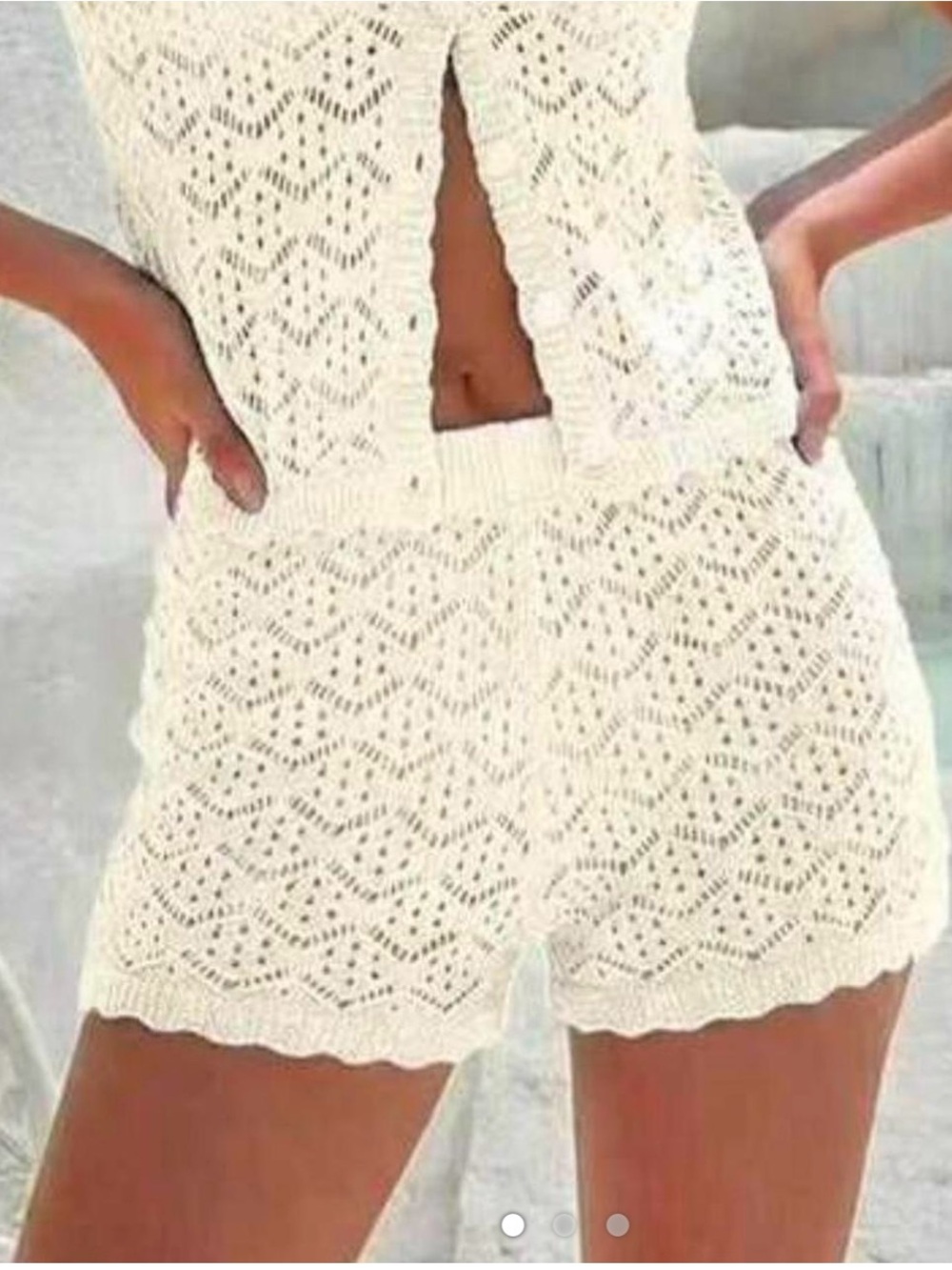 White crochet knit mesh swim cover up shorts boho shorts Size small